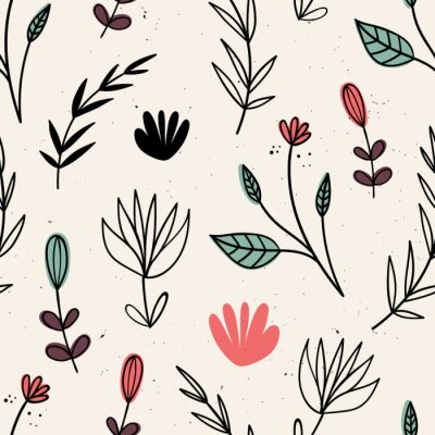 Behang Scandinavische bloemen op een beige achtergrond