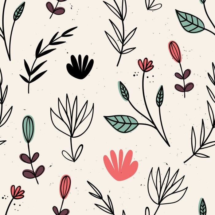 Behang Scandinavische bloemen op een beige achtergrond