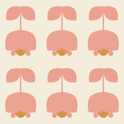 Behang Scandinavische roze bloemen in retrostijl