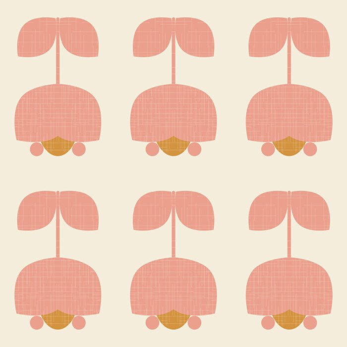 Behang Scandinavische roze bloemen in retrostijl