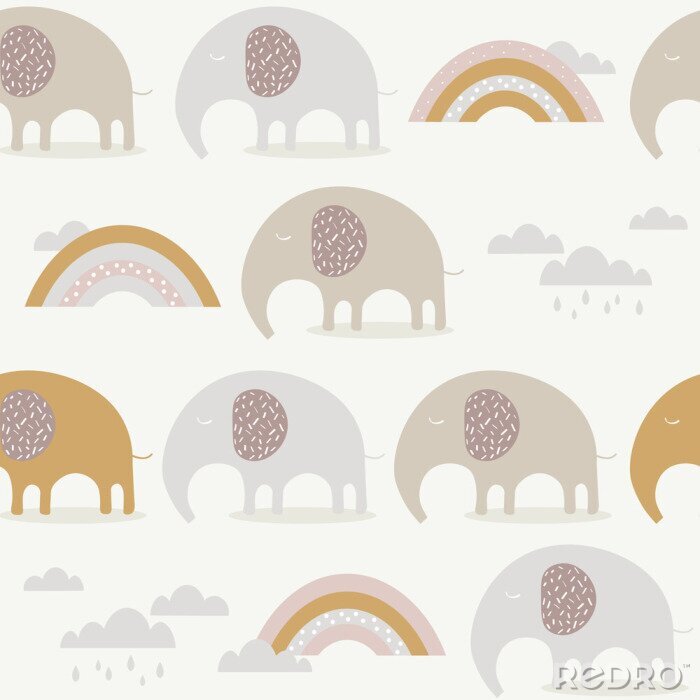 Behang Scandinavische stijl beige olifanten