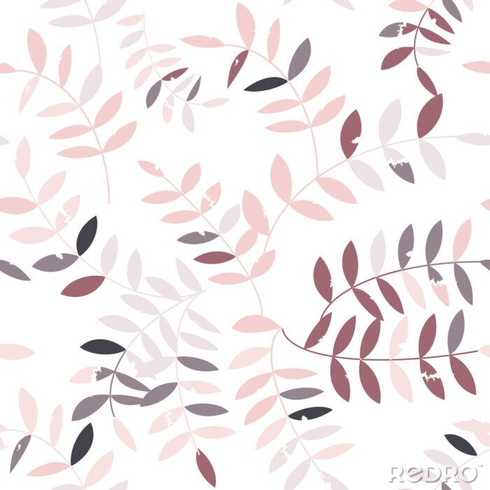 Behang Scandinavische twijgen met bladeren in roze tinten