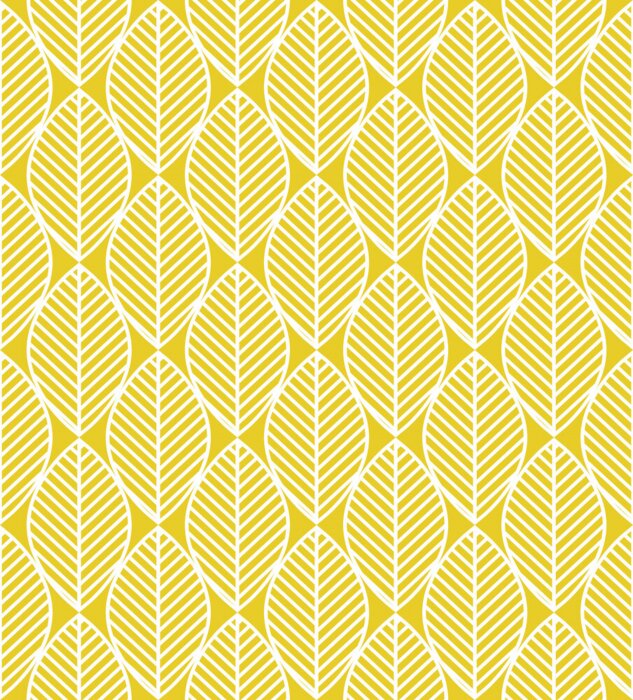 Behang Scandinavische witte bladeren op een gele achtergrond