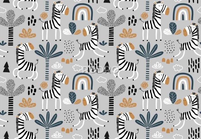 Behang Schattige zebra's in Scandinavische stijl