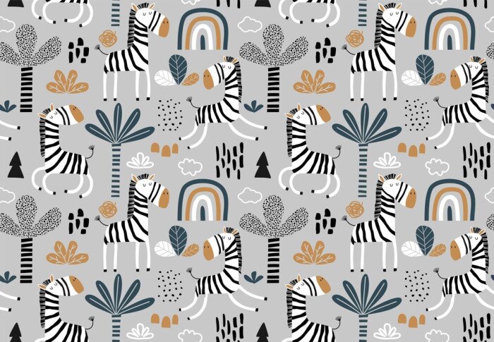 Behang Schattige zebra's in Scandinavische stijl