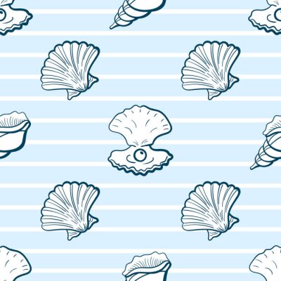 Behang Schelpen gesloten en met een parel op een gestreepte achtergrond