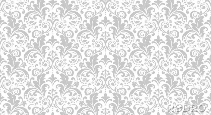 Behang Schematisch patroon met grijze bloemenafbeeldingen