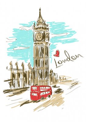 Schets illustratie van de Big Ben toren