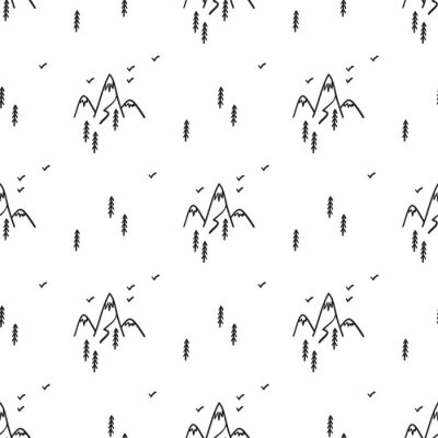 Behang Schets van bergen op een witte achtergrond