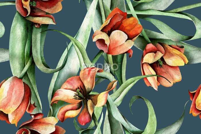 Behang Schilderachtige aquarel tulpen