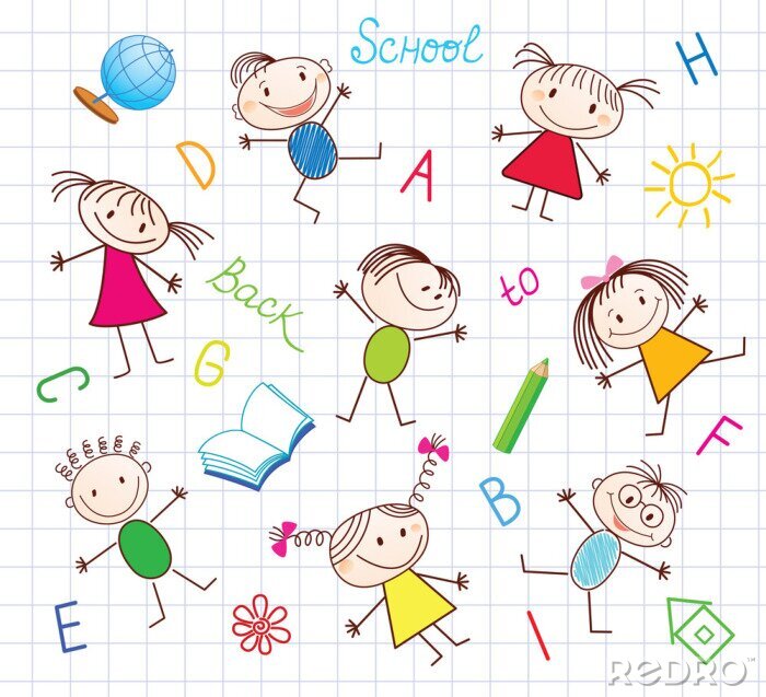 Behang Schooltekeningen in een schrift