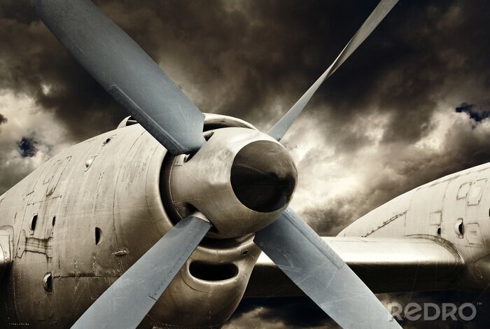 Behang Schroefturbinemotor close up, retro luchtvaarttechnologie