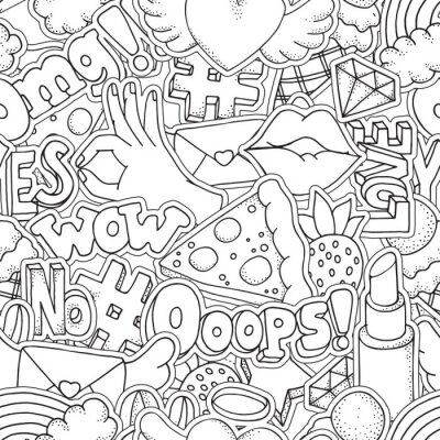 Behang Seamles patroon met Fashion Patch Badges