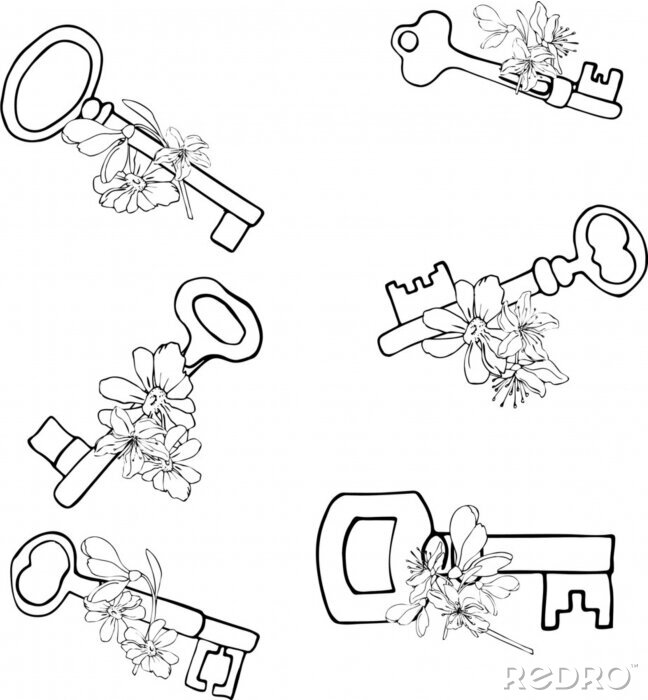 Behang seamles pattern on a white background from keys with flowers