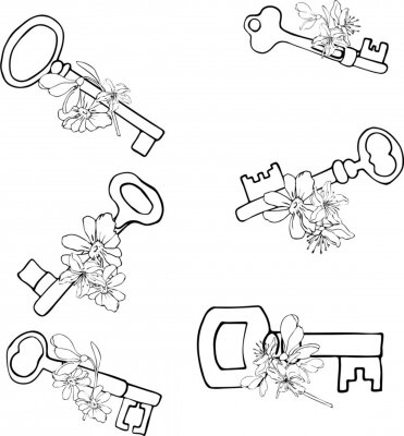 Behang seamles pattern on a white background from keys with flowers