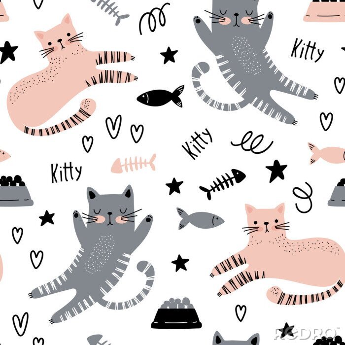 Behang Seamless background with cute cats