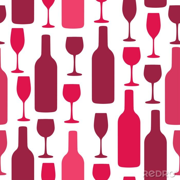Behang Seamless background with wine bottles and glasses. Bright colors pattern for web, poster, textile, print and other design
