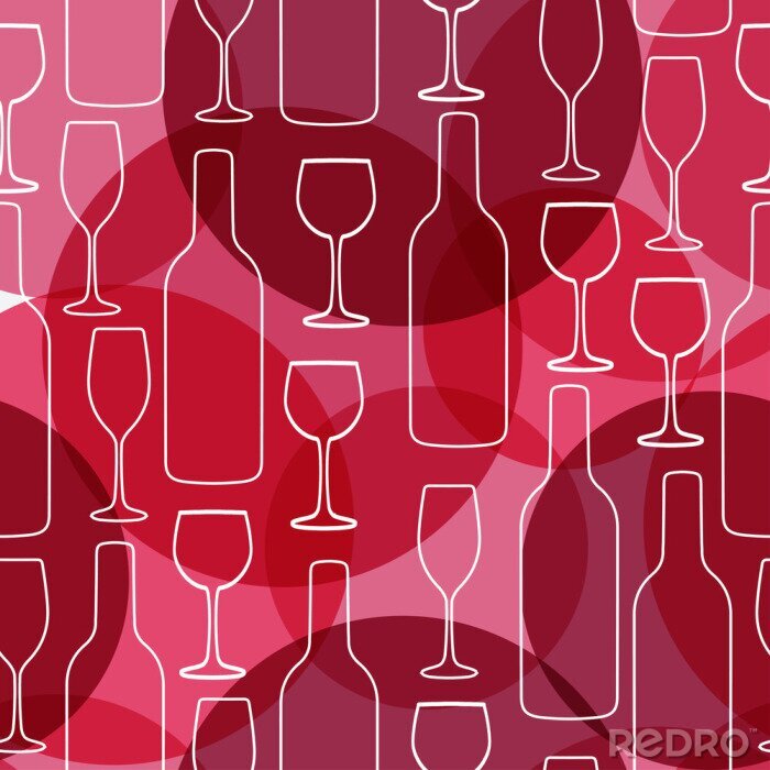 Behang Seamless background with wine bottles and glasses. Bright colors pattern for web, poster, textile, print and other design
