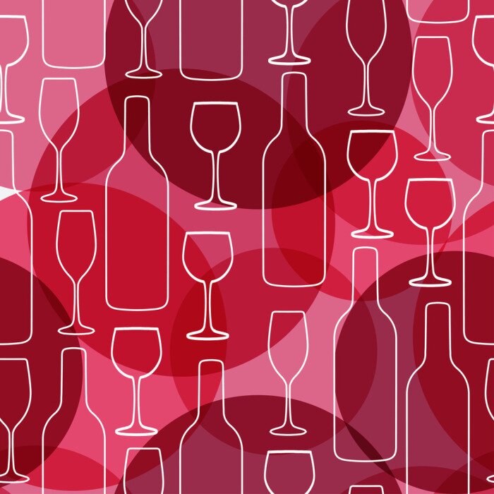 Behang Seamless background with wine bottles and glasses. Bright colors pattern for web, poster, textile, print and other design