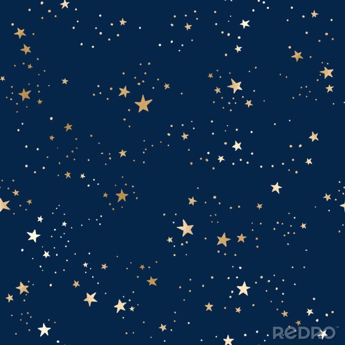 Behang Seamless blue space pattern with gold constellations and stars
