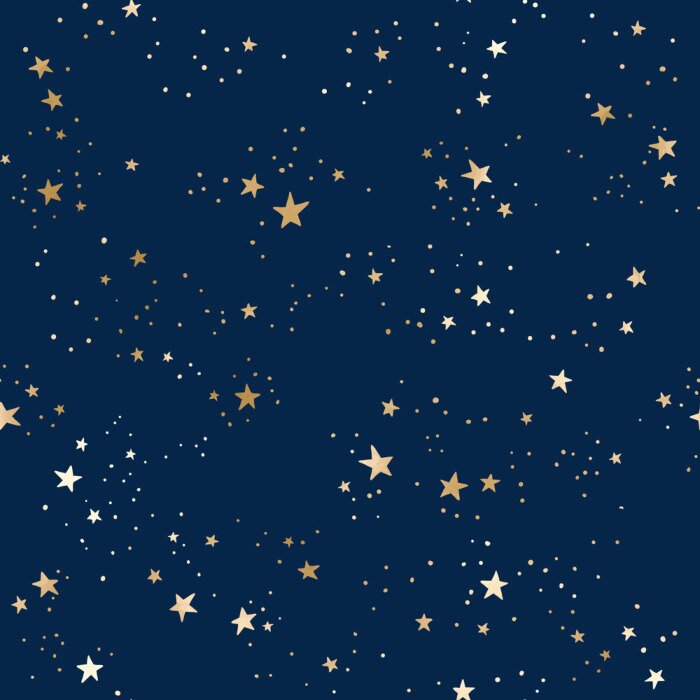 Behang Seamless blue space pattern with gold constellations and stars