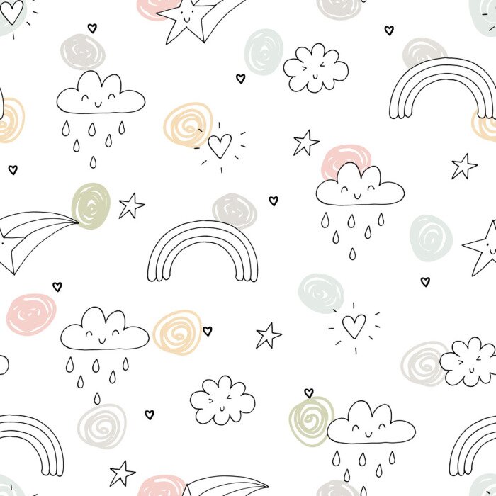 Behang seamless clouds and stars pattern vector illustration