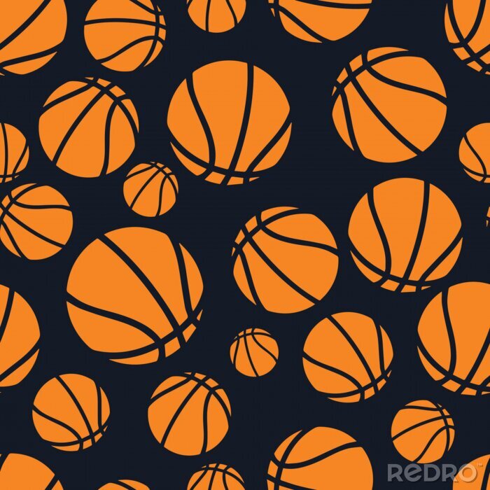 Behang Seamless dark blue and orange basketball balls pattern vector