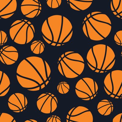 Behang Seamless dark blue and orange basketball balls pattern vector