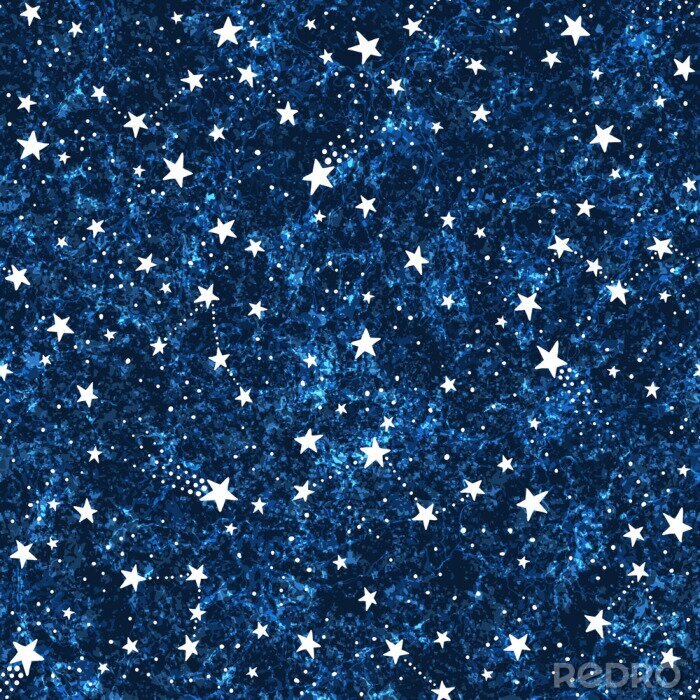 Behang Seamless dark blue textured pattern with constellations and stars