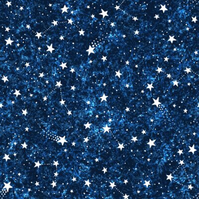 Behang Seamless dark blue textured pattern with constellations and stars