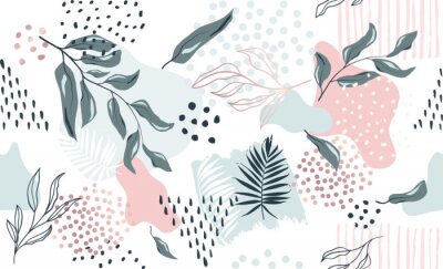 Behang Seamless exotic pattern with tropical plants and gold elements. Vector