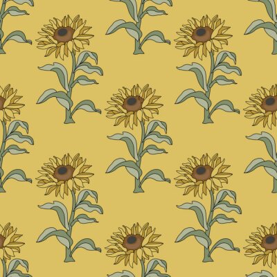 Behang Seamless floral pattern with branches of sunflower plant.