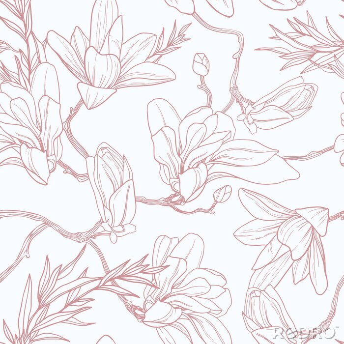 Behang Seamless floral pattern with magnolia.