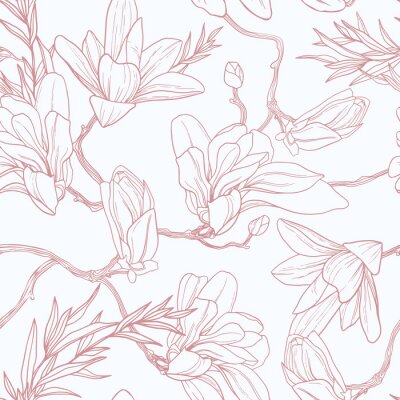 Behang Seamless floral pattern with magnolia.