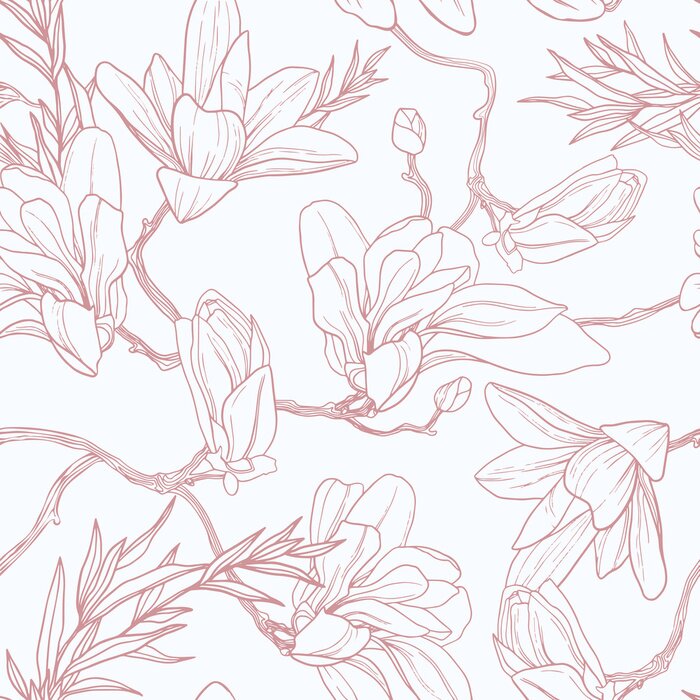 Behang Seamless floral pattern with magnolia.