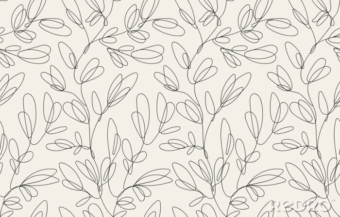 Behang Seamless floral pattern with one line flowers. Vector hand drawn illustration.