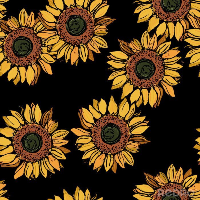 Behang Seamless floral pattern with sunflower blossom.	