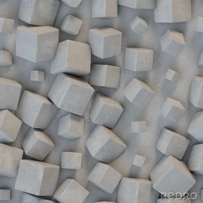 Behang Seamless pattern concrete cubes 3D rendering