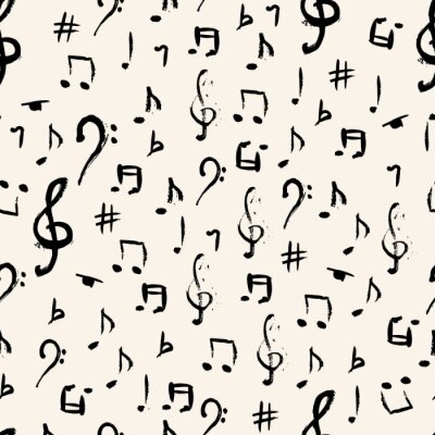 Behang Seamless pattern design with hand drawn musical notes. Vector illustration. For print, digital paper, textile, fabric, hand drawn textures