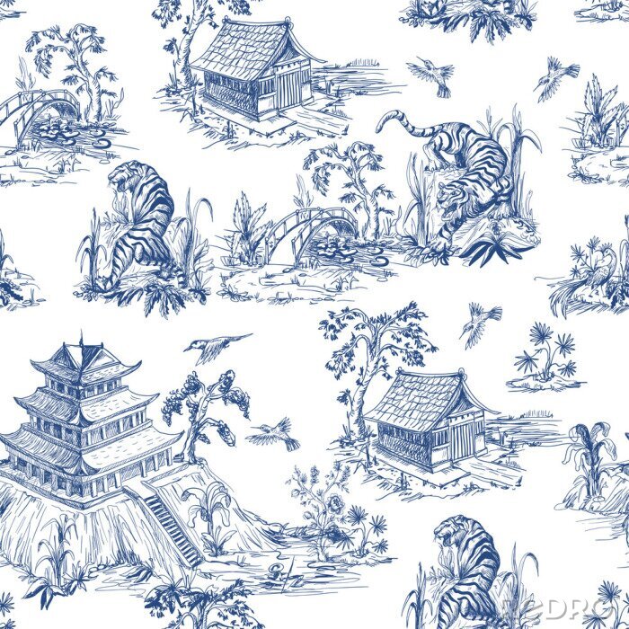 Behang Seamless pattern in chinoiserie style for fabric or interior design.