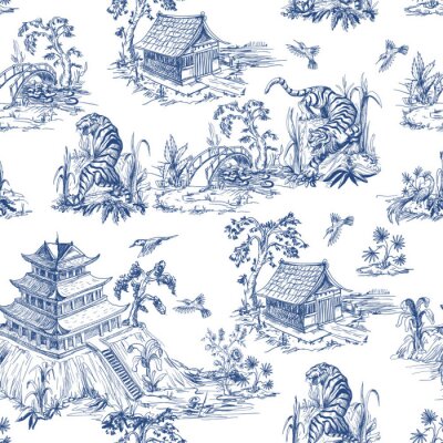 Behang Seamless pattern in chinoiserie style for fabric or interior design.