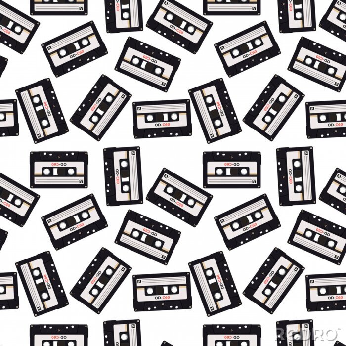 Behang Seamless pattern in retro style with audio cassettes