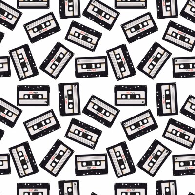 Behang Seamless pattern in retro style with audio cassettes