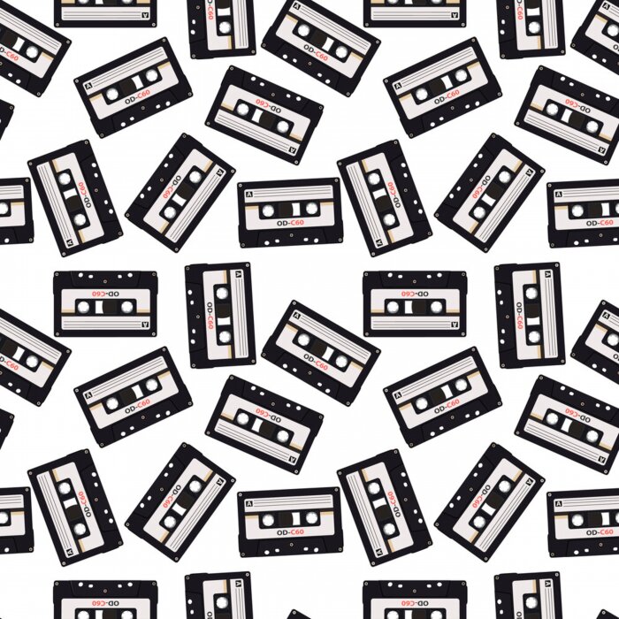 Behang Seamless pattern in retro style with audio cassettes