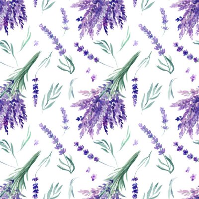 Behang seamless pattern, lavender watercolor on an isolated white background, hand drawing