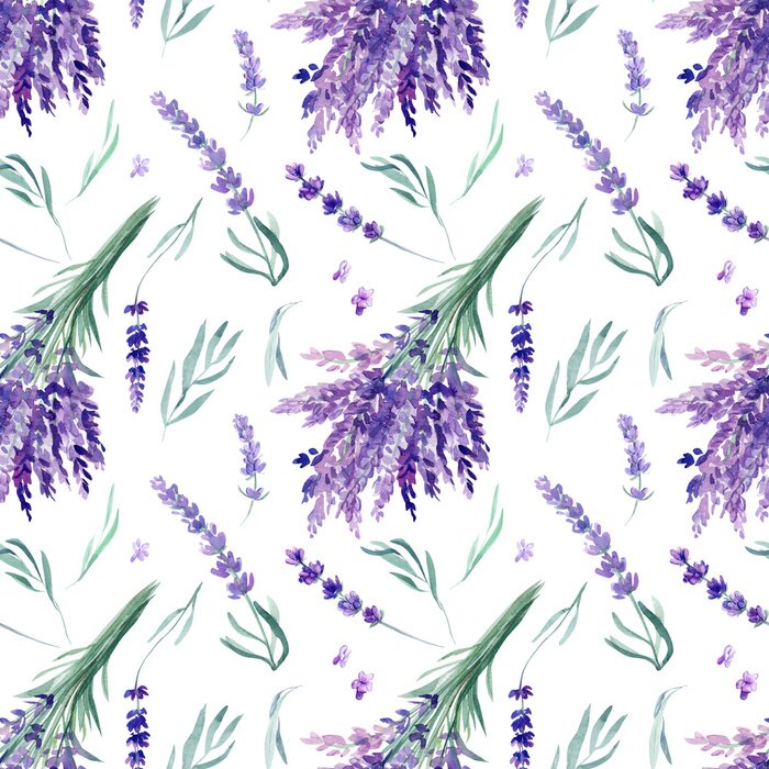 Behang seamless pattern, lavender watercolor on an isolated white background, hand drawing