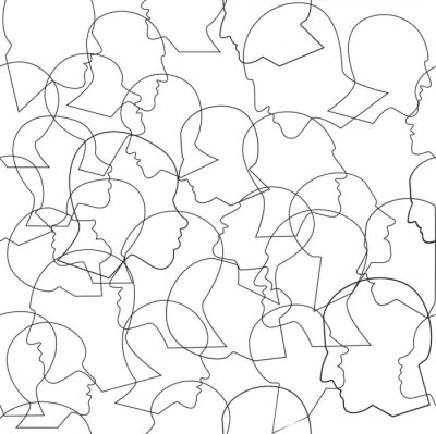 Behang Seamless pattern of a crowd of many different people profile heads. Vector background.