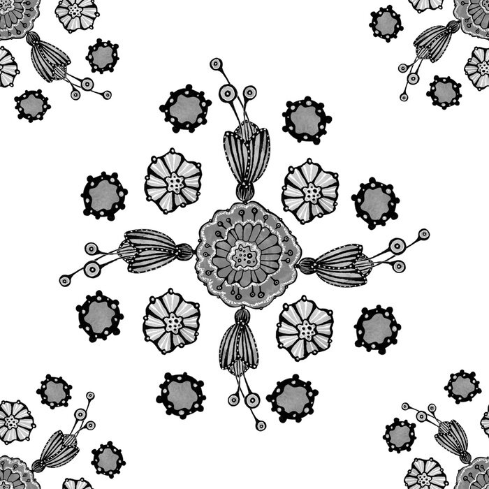 Behang Seamless pattern of abstract flowers poppy, sunflower. Graphics on a watercolor background, for the design of backgrounds, packages, wrappers, wallpapers, prints, invitations