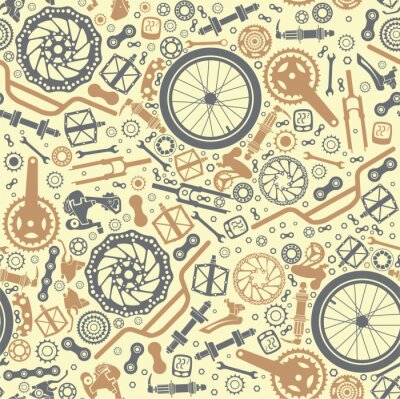 Behang Seamless pattern of bicycle parts. Vector image.