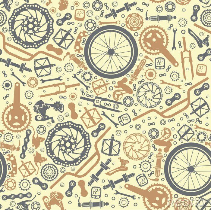 Behang Seamless pattern of bicycle parts. Vector image.